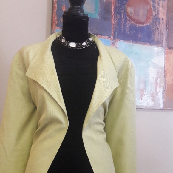 Elana/ Lime Green/ Silk/Open Front Blazer/ Jacket - Picture 3 of 8